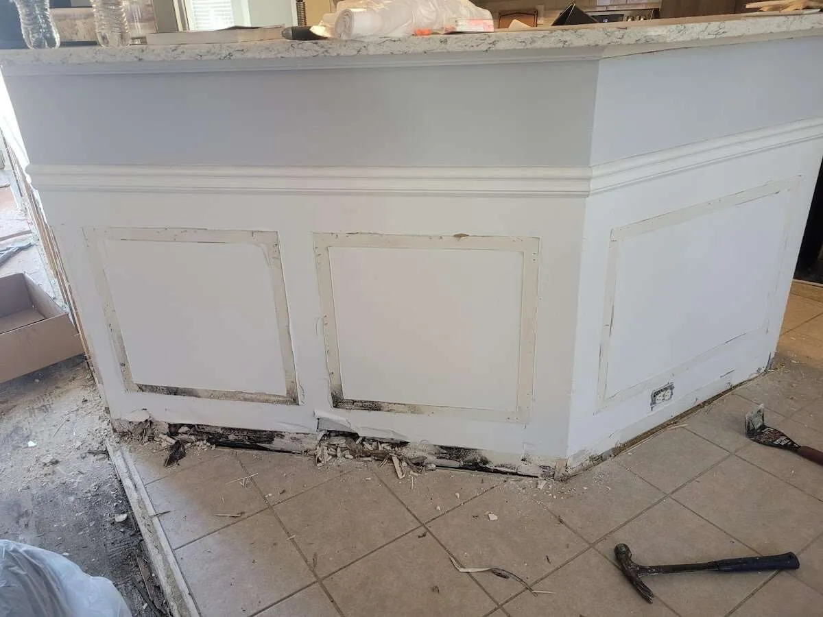 Water damage and mold on kitchen during Sewage Cleanup & Sanitation in South Lebanon